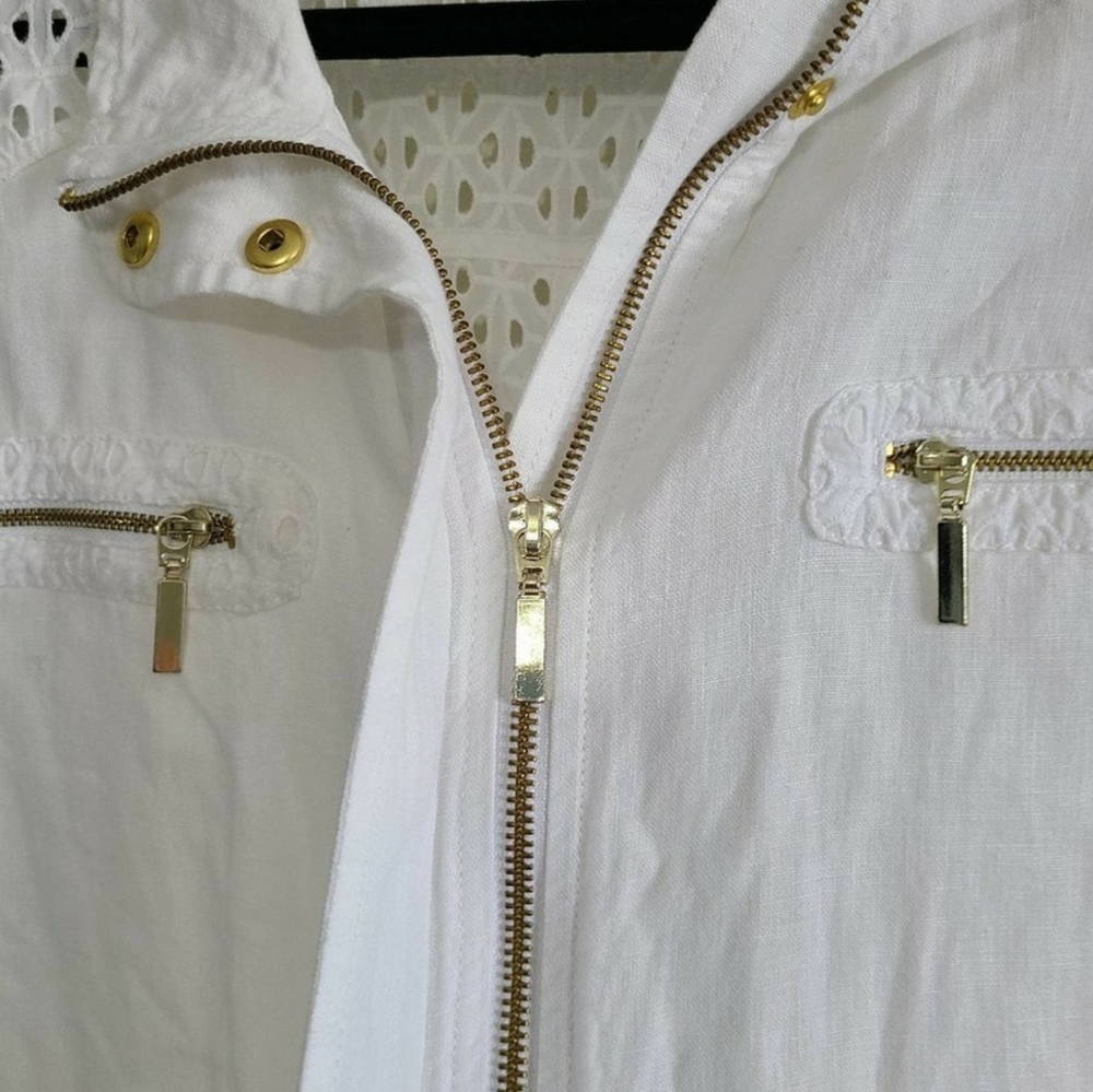 Chico's alabaster Linen Eyelet 3/4 Sleeve Jacket L - Picture 7 of 13